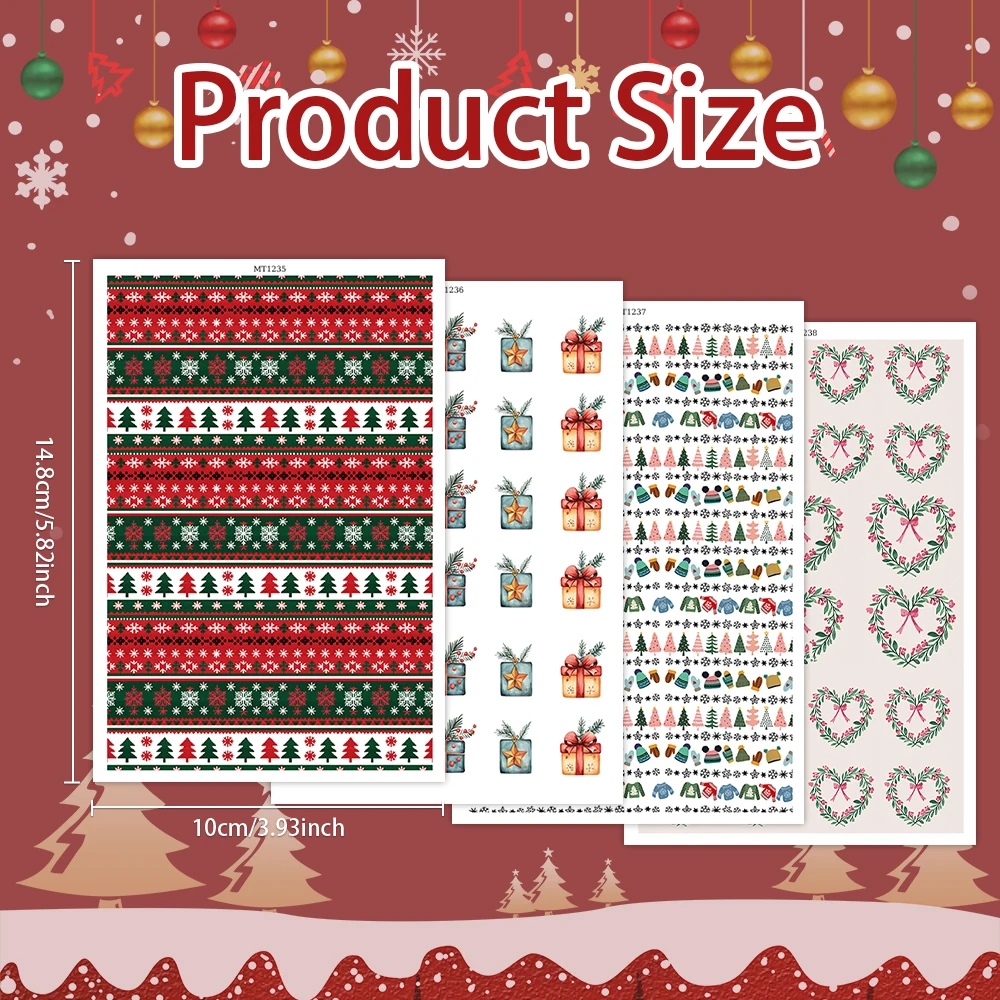 1Sheet Polymer Clay Transfer Paper Christmas Tree Santa Claus Elf Mixed Border Ornament Self-adhesive Stickers for Earring Decal