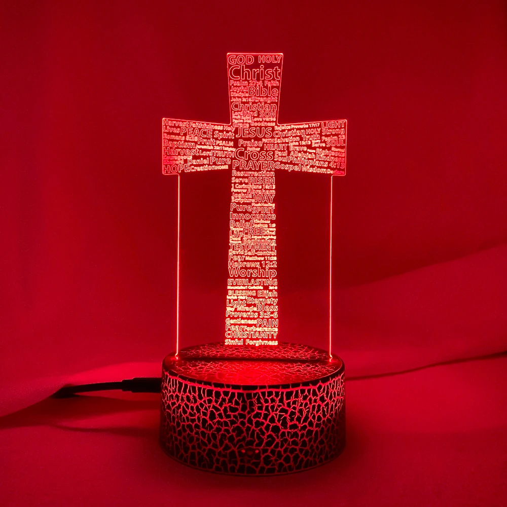 The Holy Bible Psalm Poem Christian Cross Led Night Light for Church Decor Gift for Christians Bedroom Table Lamp Cross Jesus