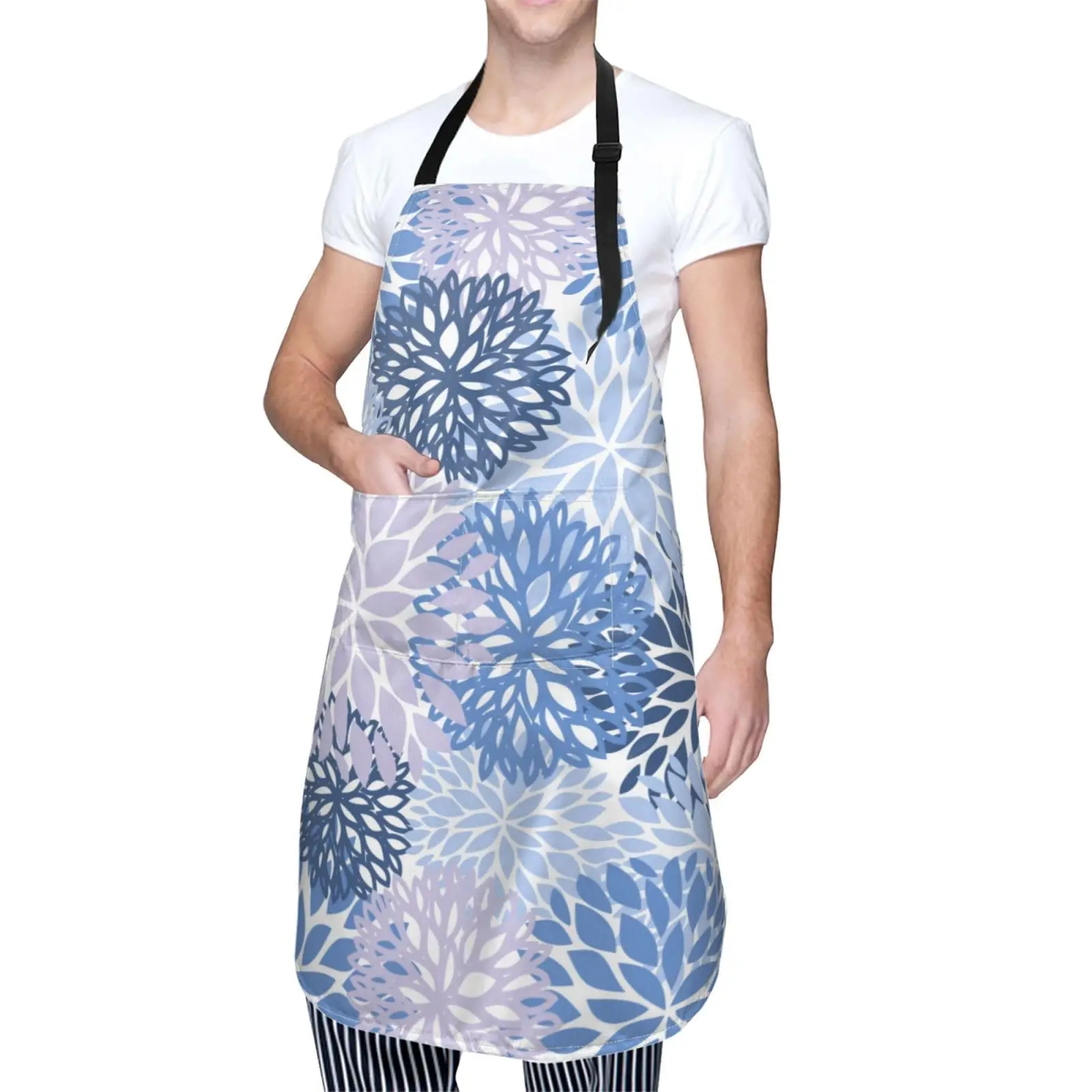 Chrysanthemum Flowers (Light Purple) Waterproof Apron With 2 Pockets Daisy Floral Kitchen Chef Aprons Bibs For Cooking