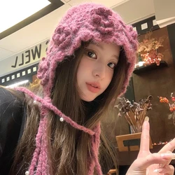 Ins New Crochet Design Hollow Beanies for Women Spring and Autumn Travel Versatile Fashion Korean Version Niche Balaclava Hat