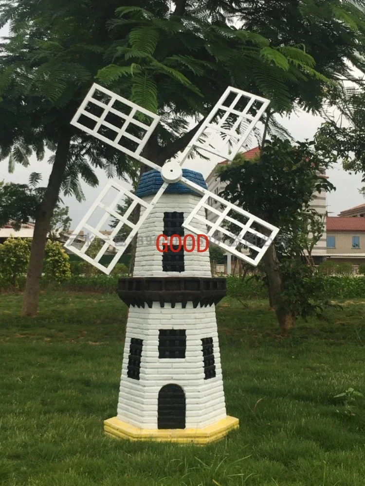 Large European-Style Solar Light-Controlled Lighthouse Rotating Windmill Big Decorations