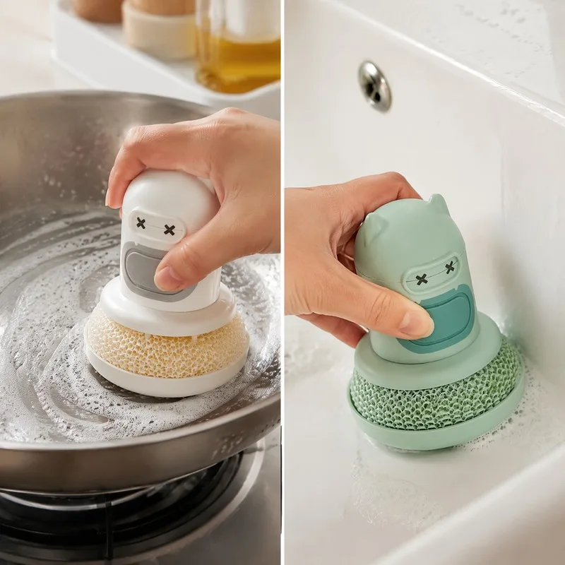 Automatic Soap Dispensing Pot Cleaning Brush Easy Squeeze Non Scratch Tough Stain Cleaner Kitchen Tool for Sink Cookware