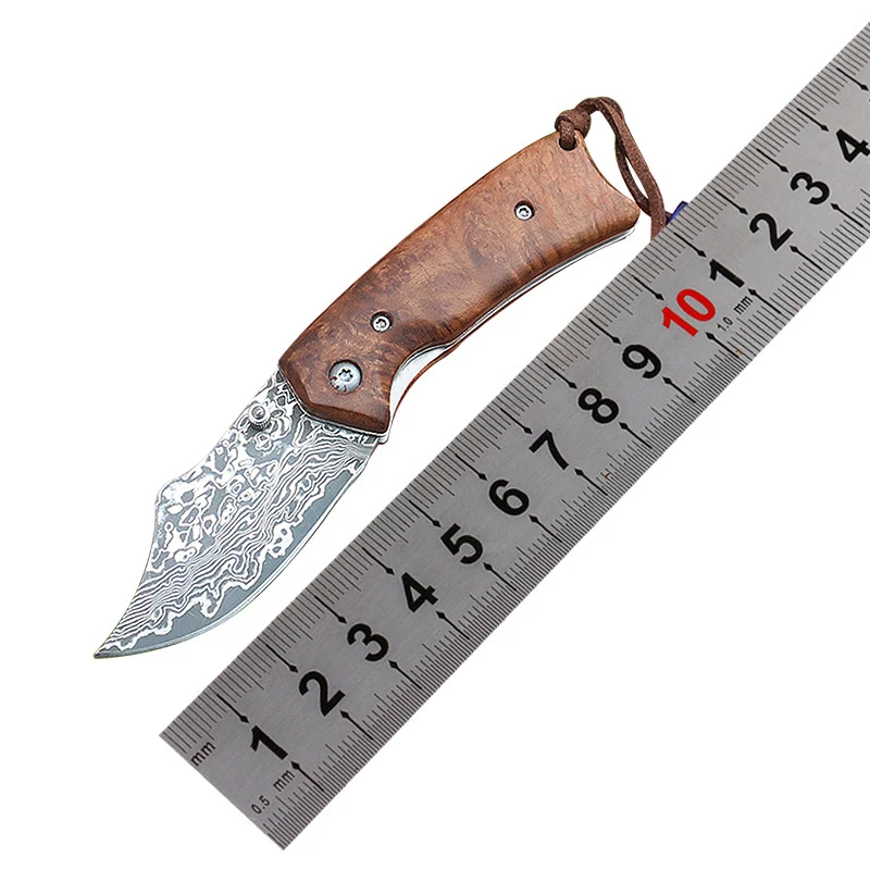 Kitchen tools Damascus steel blade sandalwood handle outdoor folding knife mini portable EDC tool is also a good gift knife