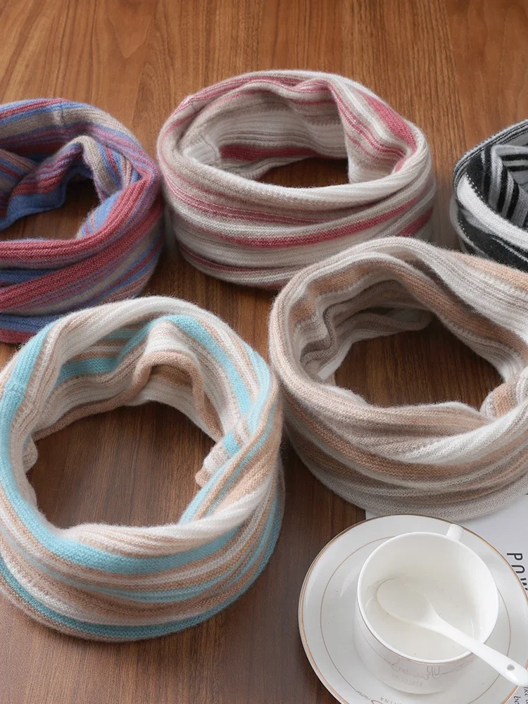 Women Tube Scarf Wool Stripes Neck Ring Warmer Thick Cowl Collar Loop Winter Unisex Soft Ride Skiing Knitting Accessories