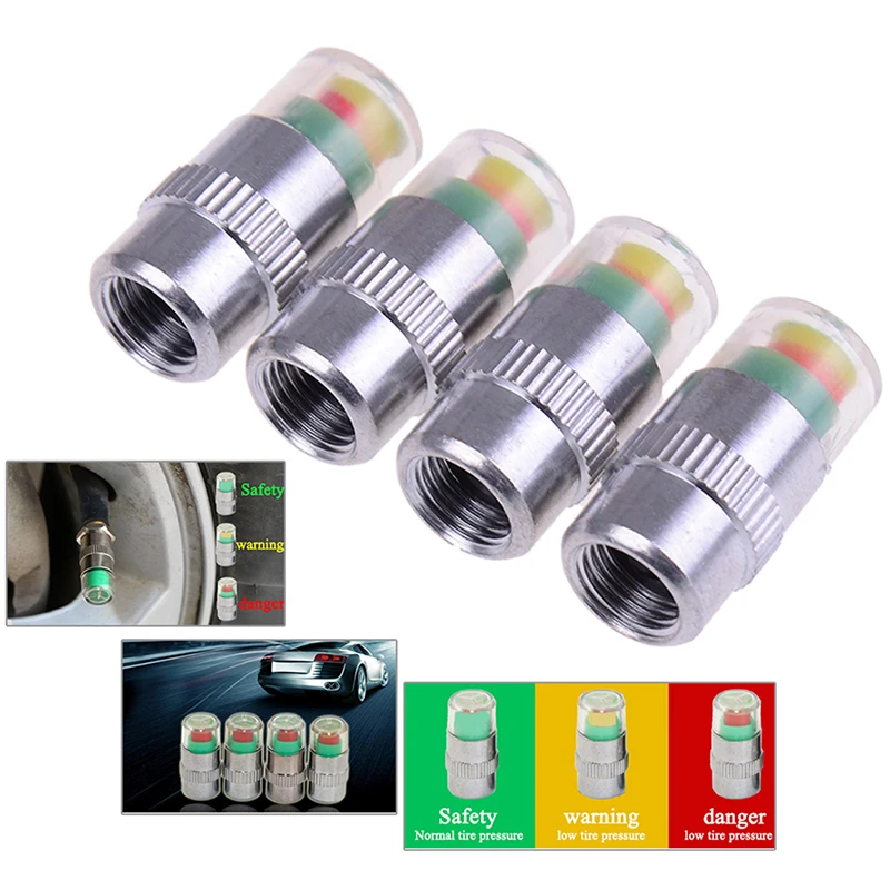 【4PCS Detecting Pressure Indicator Tire Monitor Car Alarm Visible Caps】
