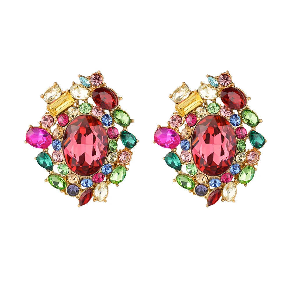 Stud Earrings For Women Colorful Crystal Glass Sparkle Earrings Jewelry Zinc Alloy Casual Party Birthday Wear New In
