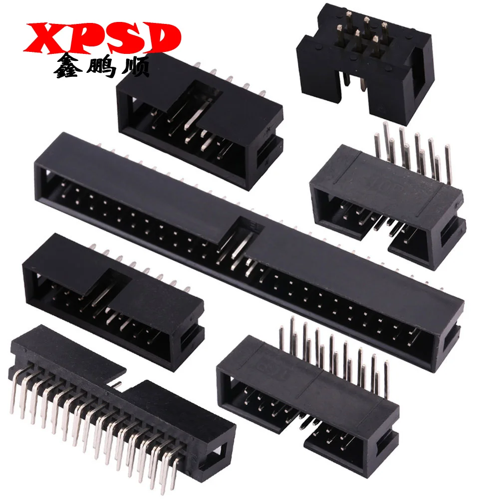 10PCS DC3 6/8/10/12/14/16/18/20/26/30/34/40/50P 2.54mm Socket Header Connector Male Double-spaced Straight needle Curved needle