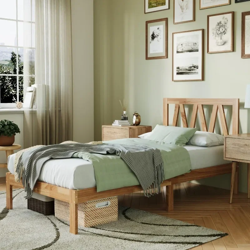 

12 Inch Wooden Full Size Bed Frame, Classic Solid Wood Platform Bed Frame Full Size