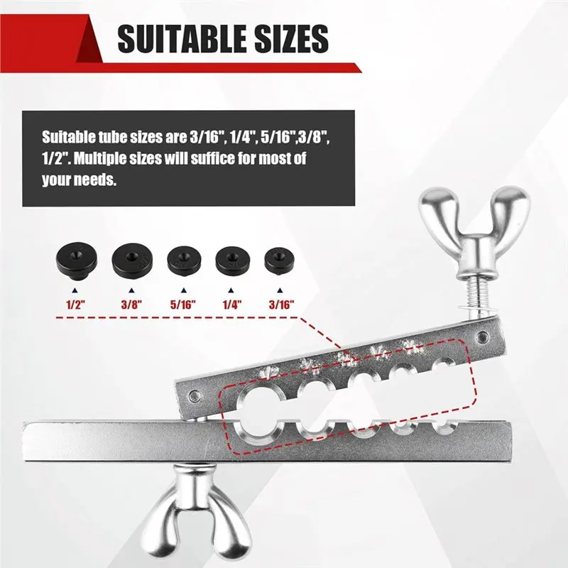 Brake Line Flaring Tool Kit- Double& Single Flare Functionality, 45 Degree Angle, Includes 5 Adapters For Brass Tubing, Copper