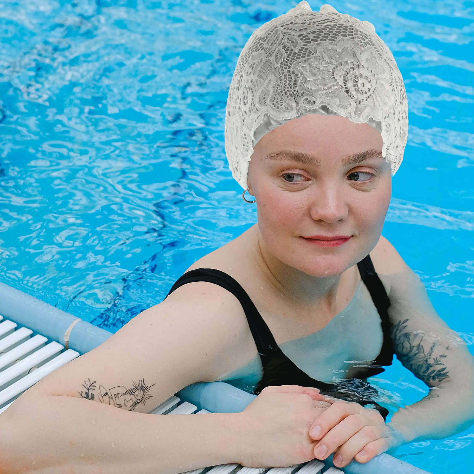 

2 Pcs Swim Cap Shower Caps Ladies Lace Swimming Elastic Women Bath Elasticity 25X18CM Pu Practical Hat Fashion for Women's