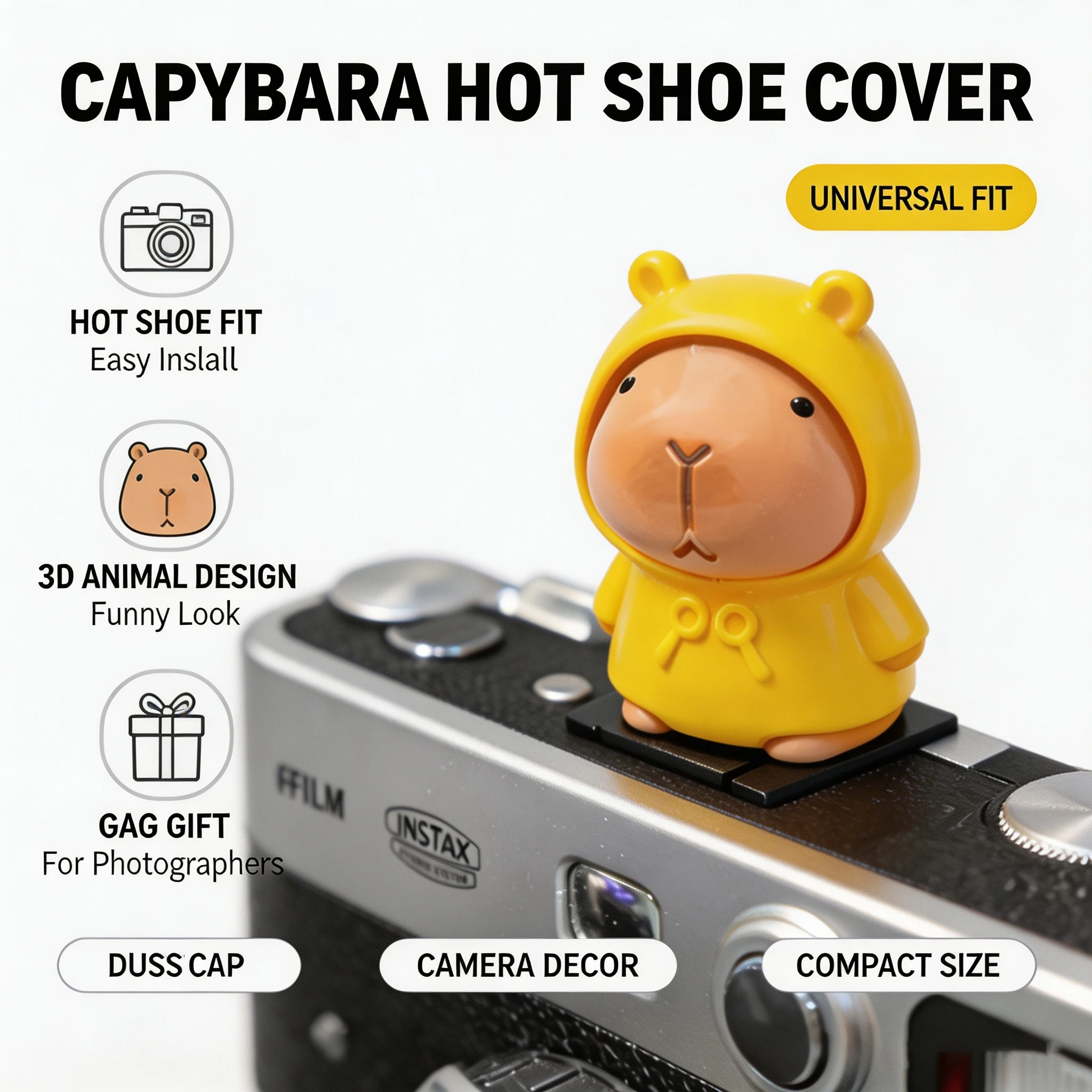Universal Camera Hot Shoe Cover Kawaii Capybara 3D Animal Protector Dust Cap for DSLR Mirrorless Funny Gag Gift