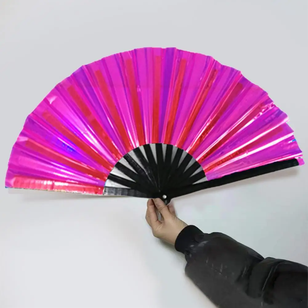 13 Inch Folding Fan 13 Ribs Burr Free Brilliant Color Birthday Gift Transparent Large Shining Rave Hand Fan Performance Prop