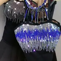 2022 Spring Summer New Fashion Women Vest Camisole Pendant Bottomed Lady Shirt Vest Color Diamond Rhinestone White Blue