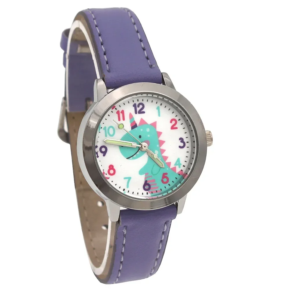 Montre de dessin animé en cuir avec cadran dinosaure pour filles, montres-bracelets à Quartz pour étudiantes, cadeau de noël pour enfants