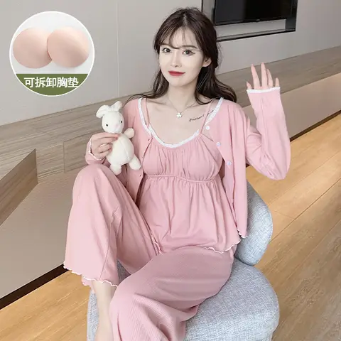 여름 잠옷, 여성면 슬링 가슴 패드 바지, 섹시한 3 피스 의류, 여성용 긴팔 홈웨어, 봄/가을/겨울용 Best5 여름 잠옷, 여성면 슬링 가슴 패드 바지, 섹시한 3 피스 의류, 여성용 긴팔 홈웨어, 봄/가을/겨울용 Best5