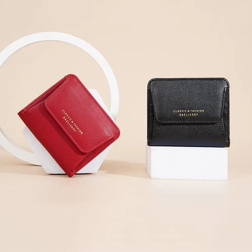 

Elegant Women Short Wallet Large Capacity Zipper Closure Business Card Holder Solid Color Pu Leather Bank/ID/Credit Card Bag