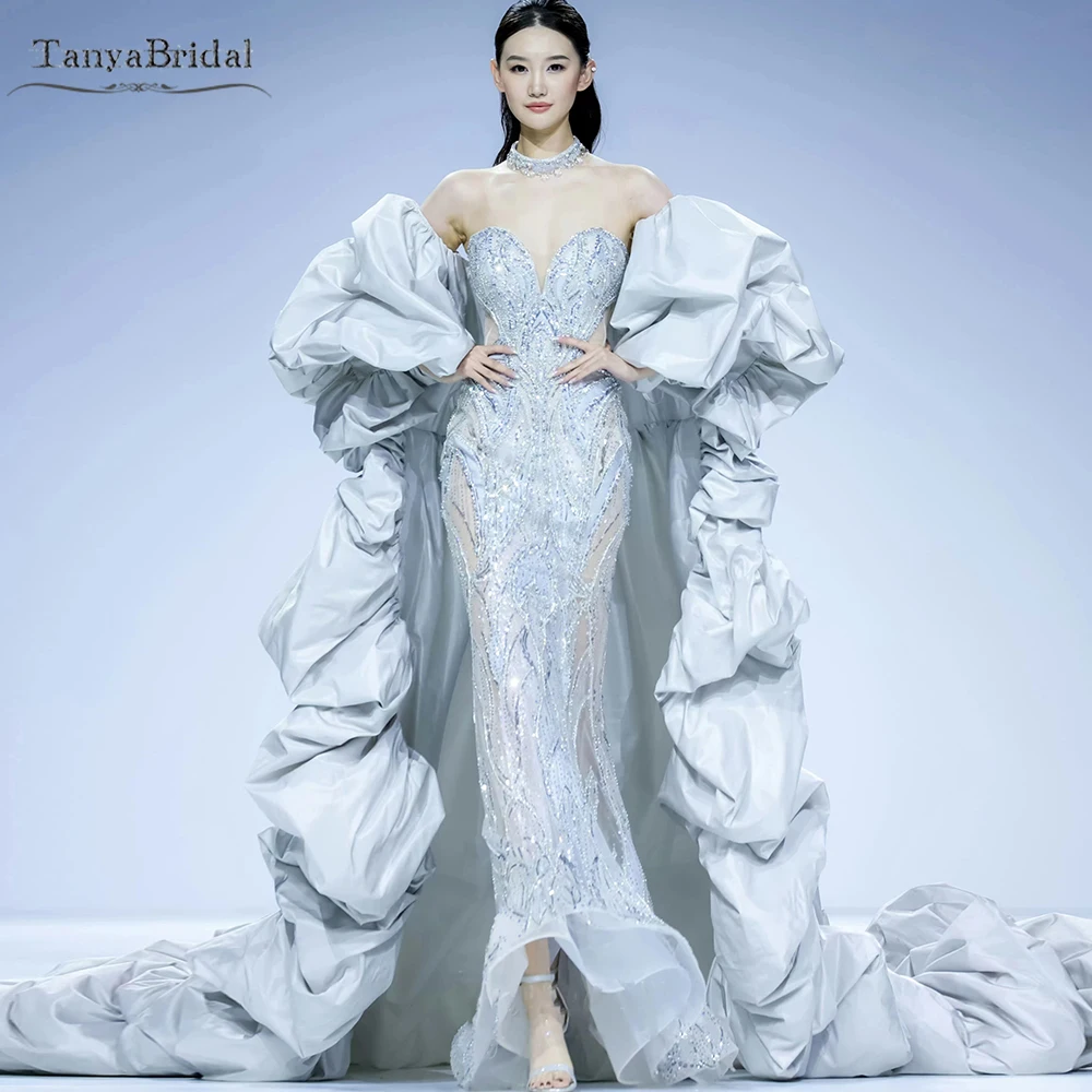 

Light Grey Taffeta Long Coat With Puffy Charming Edge ,Fashion Jacket Coat ,Women Elegant OutFit Chic DJ315