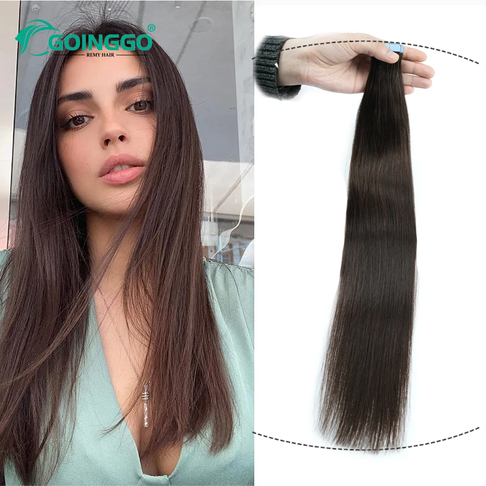 2# Straight Tape In Hair Extensions Human Hair Dark Brown Skin Weft Tape Extensions For Woman Natural Remy Hair 20Pcs