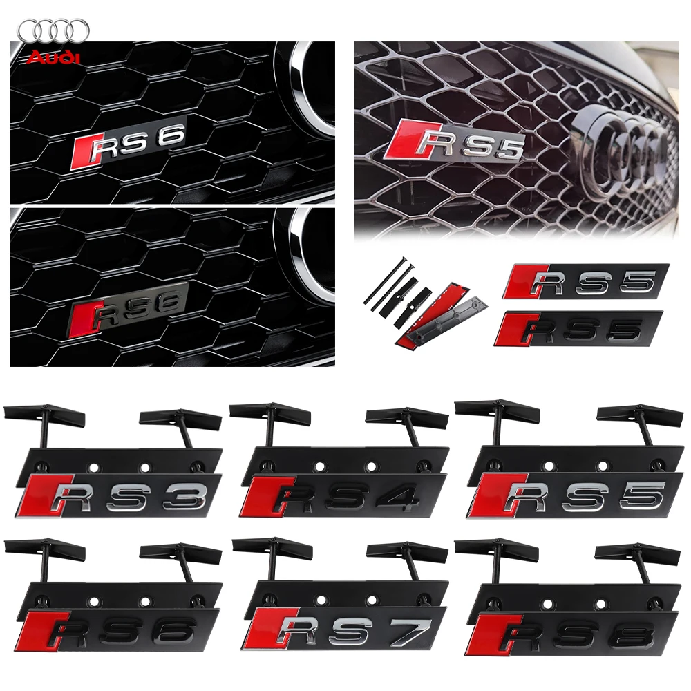 1Pcs ABS Metal Logo Car Front Grille Badge Decoration Sticker Auto Accessories For Audi RS3 RS4 RS5 RS6 RS7 RS8 A3 8l TT Mk2 A4