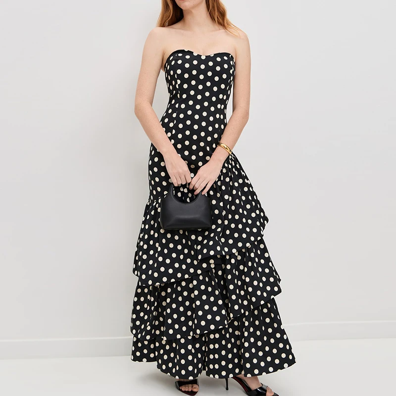 Vestido Longo Estampado com Poás para Mulheres, Sexy, Sem Mangas, Vestido de Festa em Camadas, Elegante, Sem Alças, Vestido de Bolo 2026