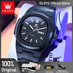 OLEVS 5627 Mens Watch Original Quartz Watch Resin Strap Dual Calendar Square Watch Waterproof Luminous Watch For Man Gifts Box