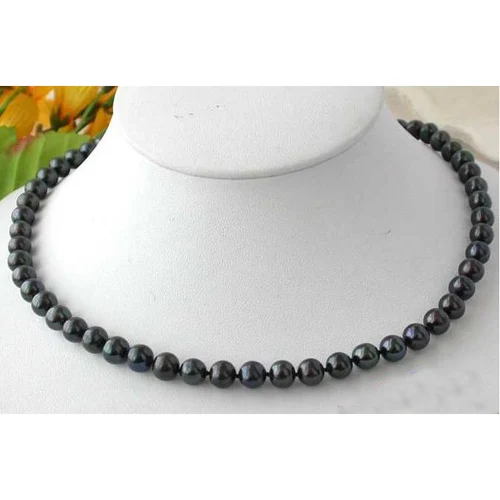 

Favorite Pearl Jewelry,17'' 7-8mm Black Round Freshwater Real Pearl Necklace,Birthday Party Jewelry Charming Women Gift.