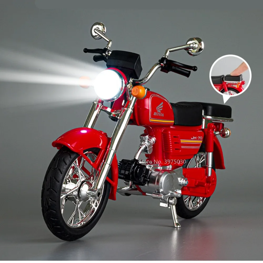 1/10 Scale Honda JiaLing JH-70 Alloy Classic Motorcycle Toys Diecast Simulation Metal Motorcycle Sound and Light Model Kids Gift