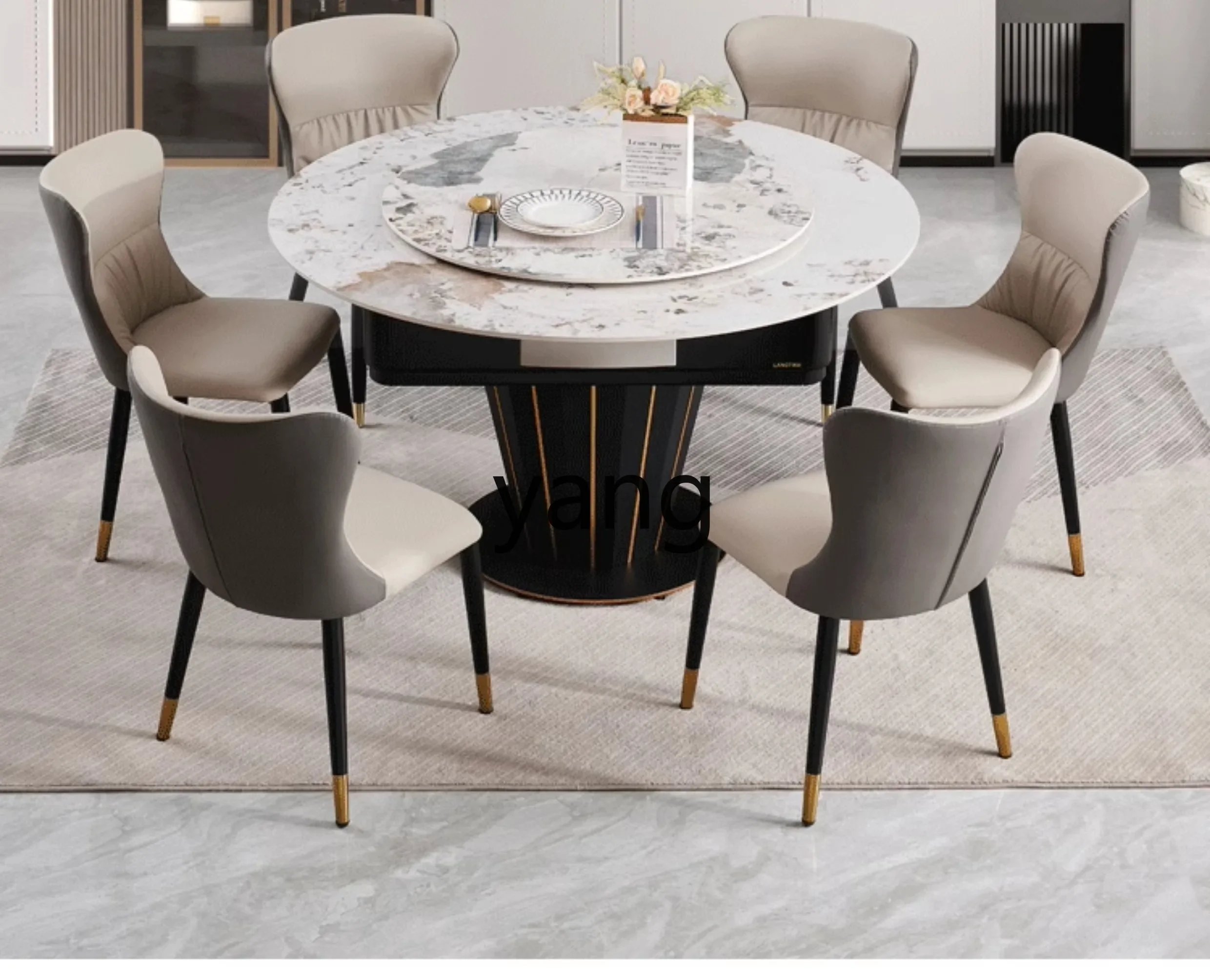 Lmm solid wood rock slab multi-functional mahjong dining table dual-purpose integrated household electric round table