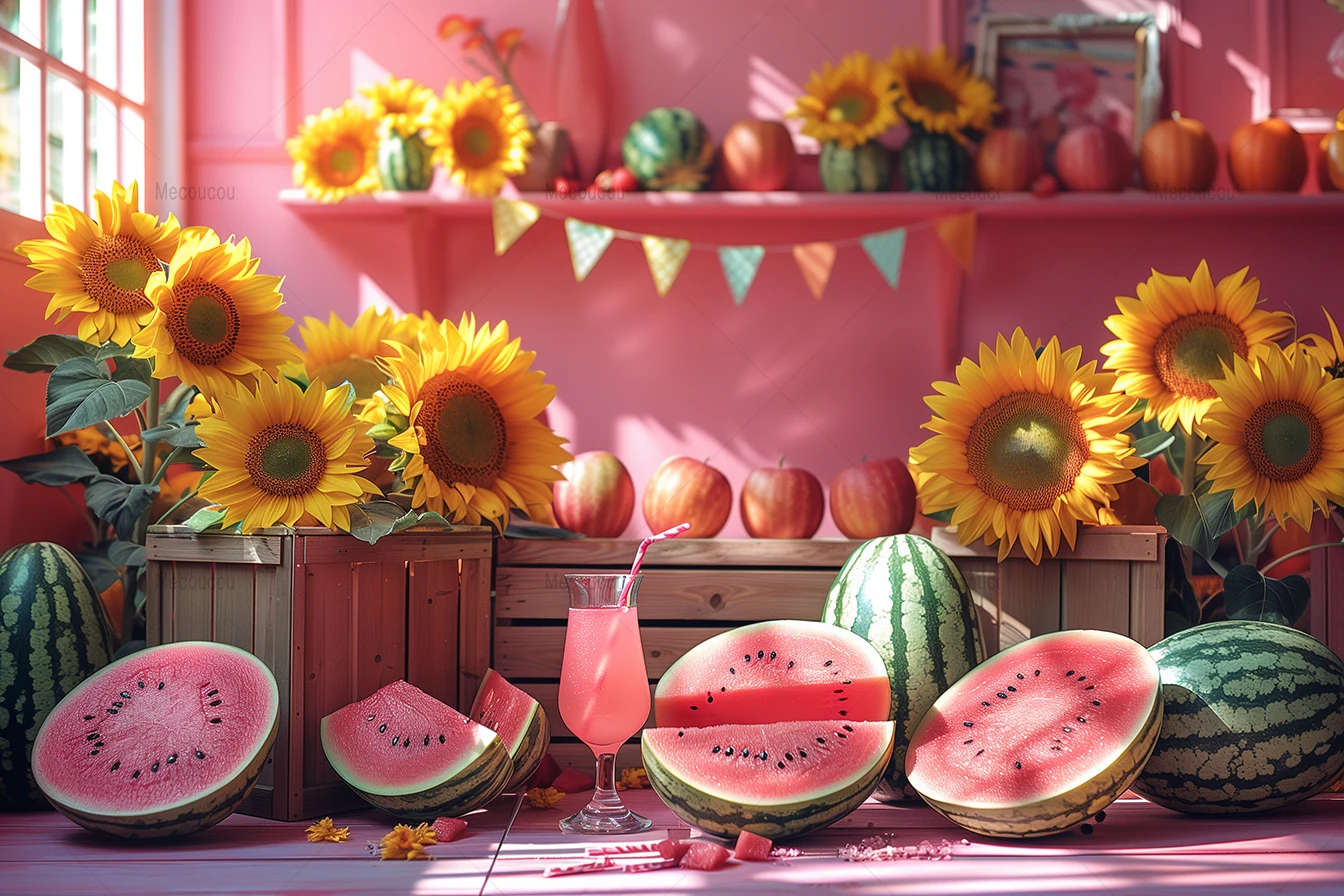 Summer Fruit Shop Lemon Peach Watermelon Banana Apple Children Birthday Party Decoration Background Banner Photography Studio