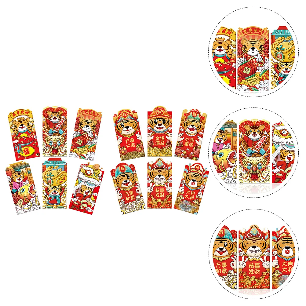 

12 Pcs Year of The Tiger Red Envelope New Packets Chinese Envelopes 2022 Festival Party Favor Children Pocket Spring Style