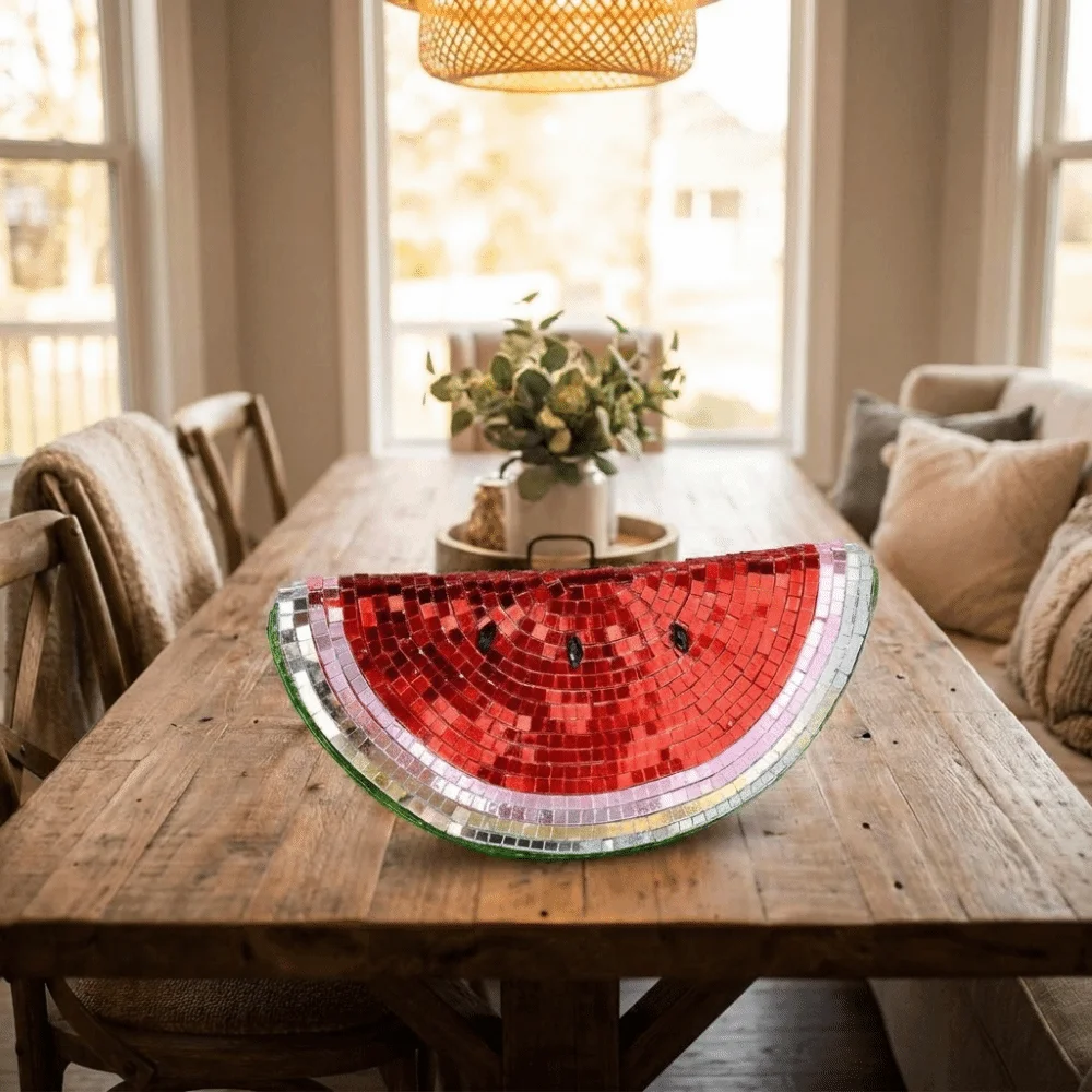Reflective Watermelon Shape Disco Ball Cute Decorative Glass Watermelon Figurines Handmade Watermelon Tabletop Decoration