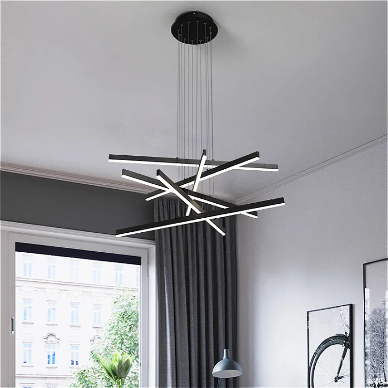 

Black Acrylic LED Chandelier Modern Minimalist Living Room Bedroom Dining Room Chandelier Home Interior Lighting Decorative Lamp