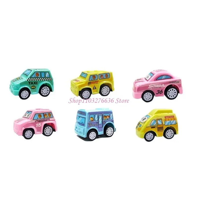 Pacote r6fd 6 pequenos veículos jogo carro brinquedos inércia para criança estilos aleatórios puxando o brinquedo
