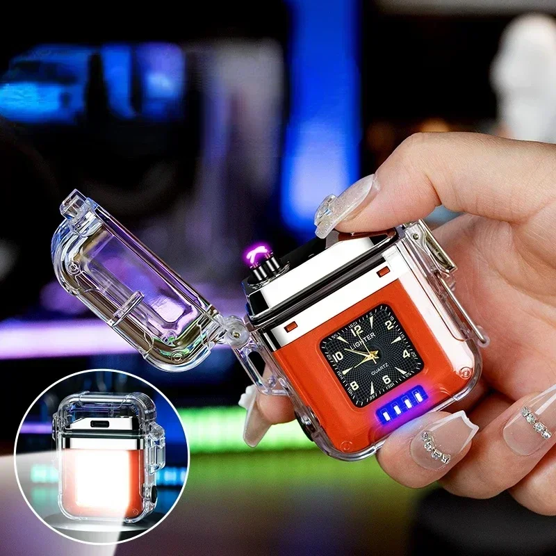 New Waterproof Watch Lighter Windproof USB Plasma Rechargeable Lighter Outdoor Portable Cigarette Lighter Men's Watch Gift