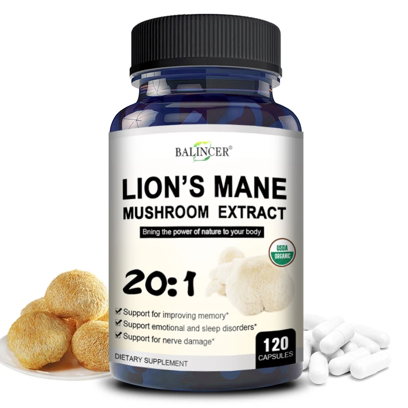 Organic Lion\'s Mane Capsules - Brain Mushroom Supplement for Focus and Immune Support, Brain Health Memory and Energy