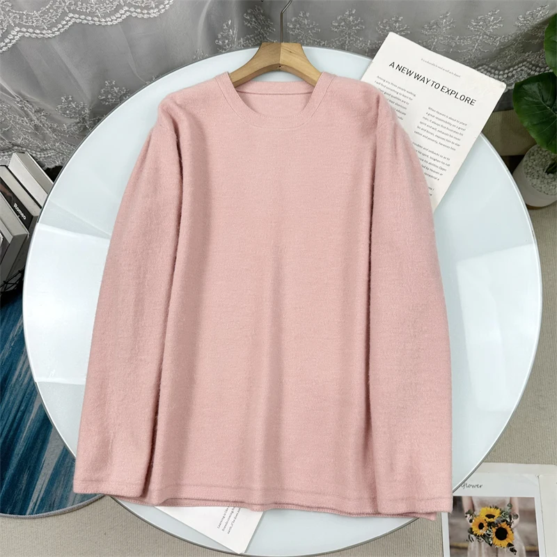 

Потрясающий розовый мягкий уютный вязаный свитер с круглым вырезом для женщин, модель весна 2025, модный трикотажный топ