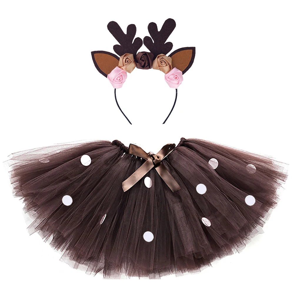 Brown Deer Tutu Skirt for Baby Girls Reindeer Christmas Dress Up Costumes for Kids Toddler Xmas New Years Ballet Tutus Outfit