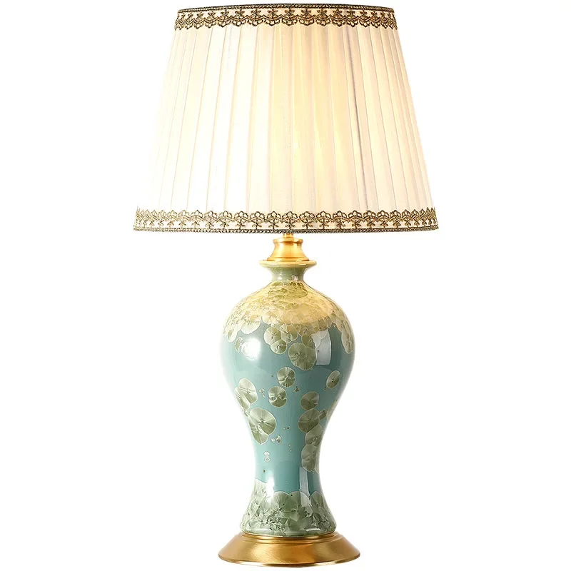 Copper table lamp for bedroom, night lamp, Jingdezhen ceramic lamp, luxury decorated led lamps for living room  WJ11