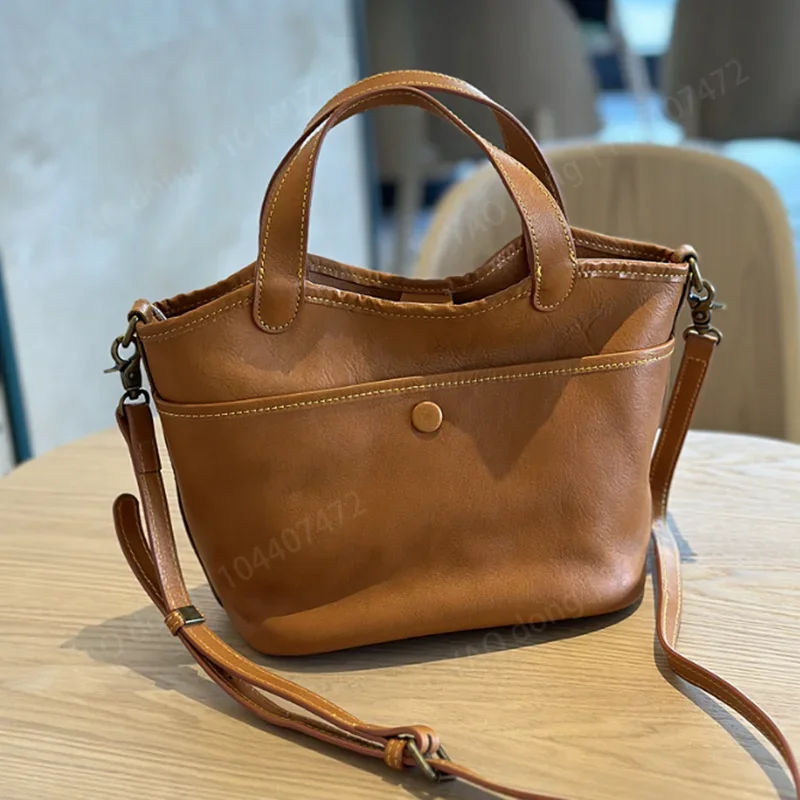 Yao Dong Spring/summer vintage leather handbag Women's vegetable tanned cow leather basket multi-layer practical shoulder crossb