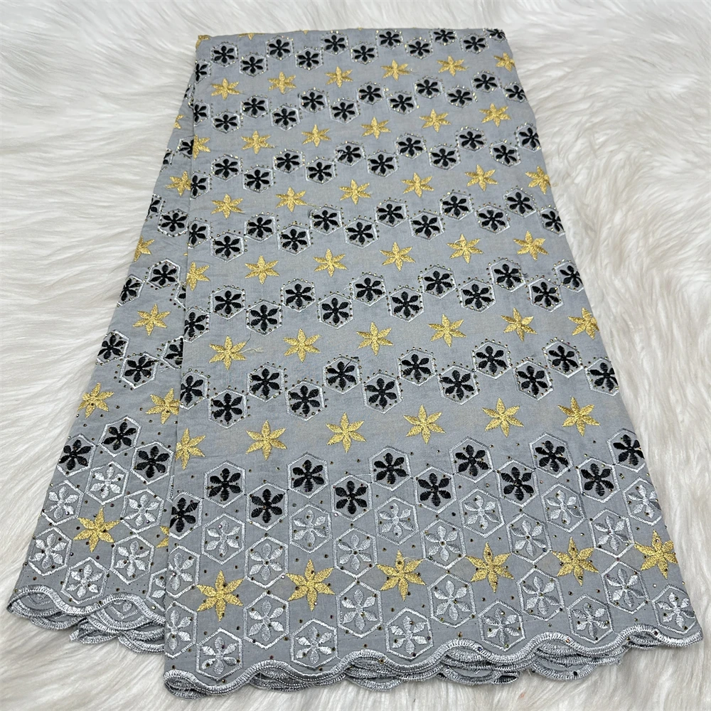 

2025 Nigerian Embroidered Cotton Lace Fabric High Quality 5 Yards African Lace Fabric Swiss Voile Lace Wedding Dress for Women