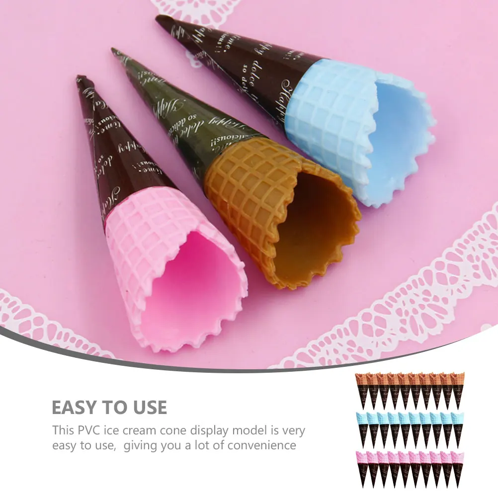 

30pcs Simulated Ice Cream Cone Plastic Mini Food Toy Coffee Each 10 Reusable Decor Display Educational