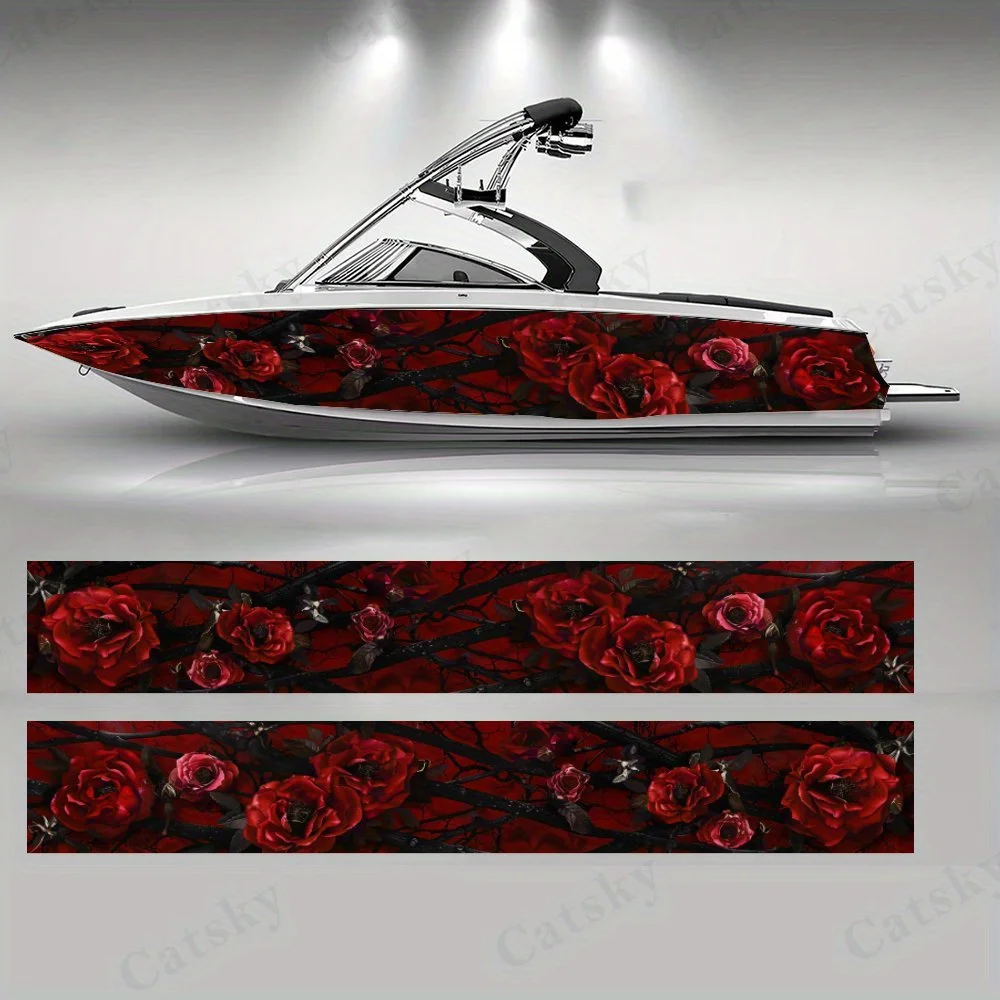 Red Roses and Black Branches  Boat sticker vinyl ship pontoon deck Boat fishing decorative pontoon boats decal