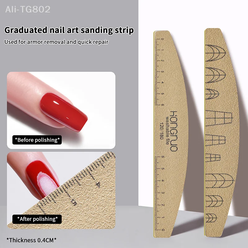 Custom Nail Files With Scale Line 100/180/180 Grit Washable Buffing Stick For Gel Polish & Cat Eye Nails Manicure Pedicure Tools