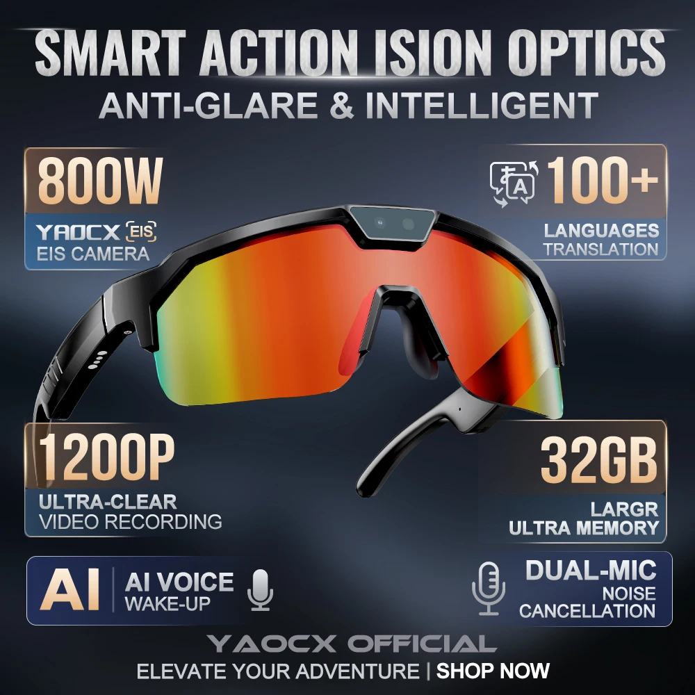 

2026 800W Smart Cycling Glasses Wireless Call AI Conversation AI Voice Assistant 8MP HD Camera Anti-Shake Smart Cycling Glasses