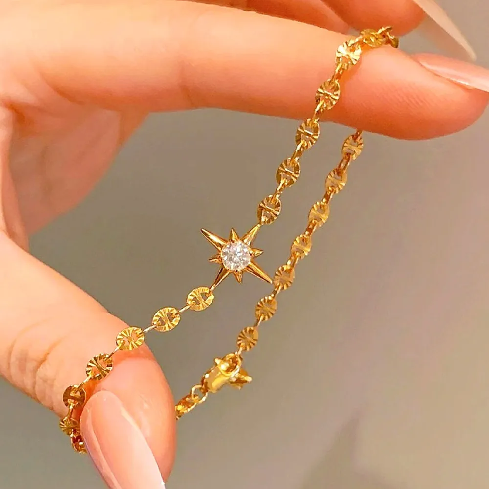 vintage Octagram chain bracelets for women 18k gold filled sterling silver 925 fine jewelry lucky birthday gifts