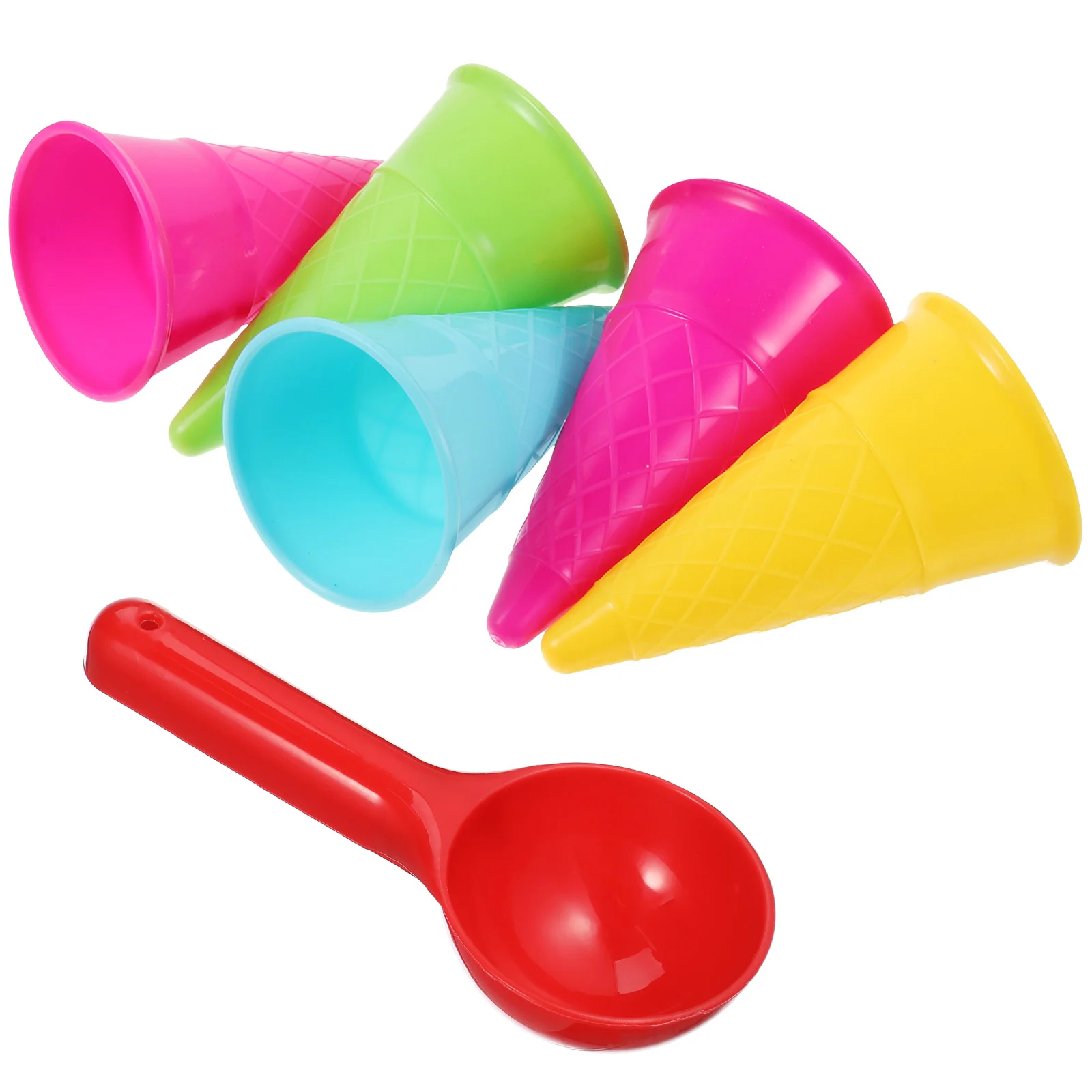 Jouets de plage en bord de mer, cônes de crème glacée au sable, ensemble de cuillères pour enfants, 5 cônes en plastique, favorise les motricité facile, 6 pièces