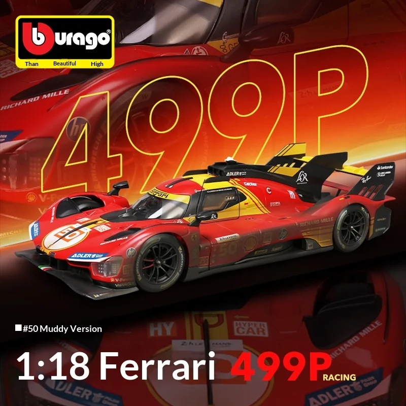 

Bburago 1:18 Ferrari 499P Le Mans Hypercar Dirt Version (Muddy Finish) Alloy Die-cast Model, Collectible Display Piece