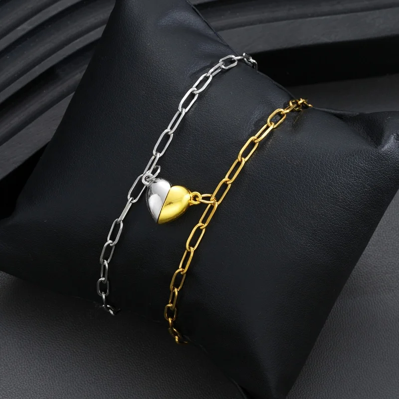 قطعتان من سوار معدني مغناطيسي الحب للأزواج، تصميم بسيط وشخصي قابل للتعديل، هدايا مجوهرات الذكرى السنوية للأصدقاء #3