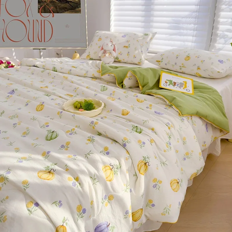 Washed Cotton Soybean Fiber Summer Thin Quilt 200x230cm All Season Air Conditioning Duvet Blanket Bed Comforter