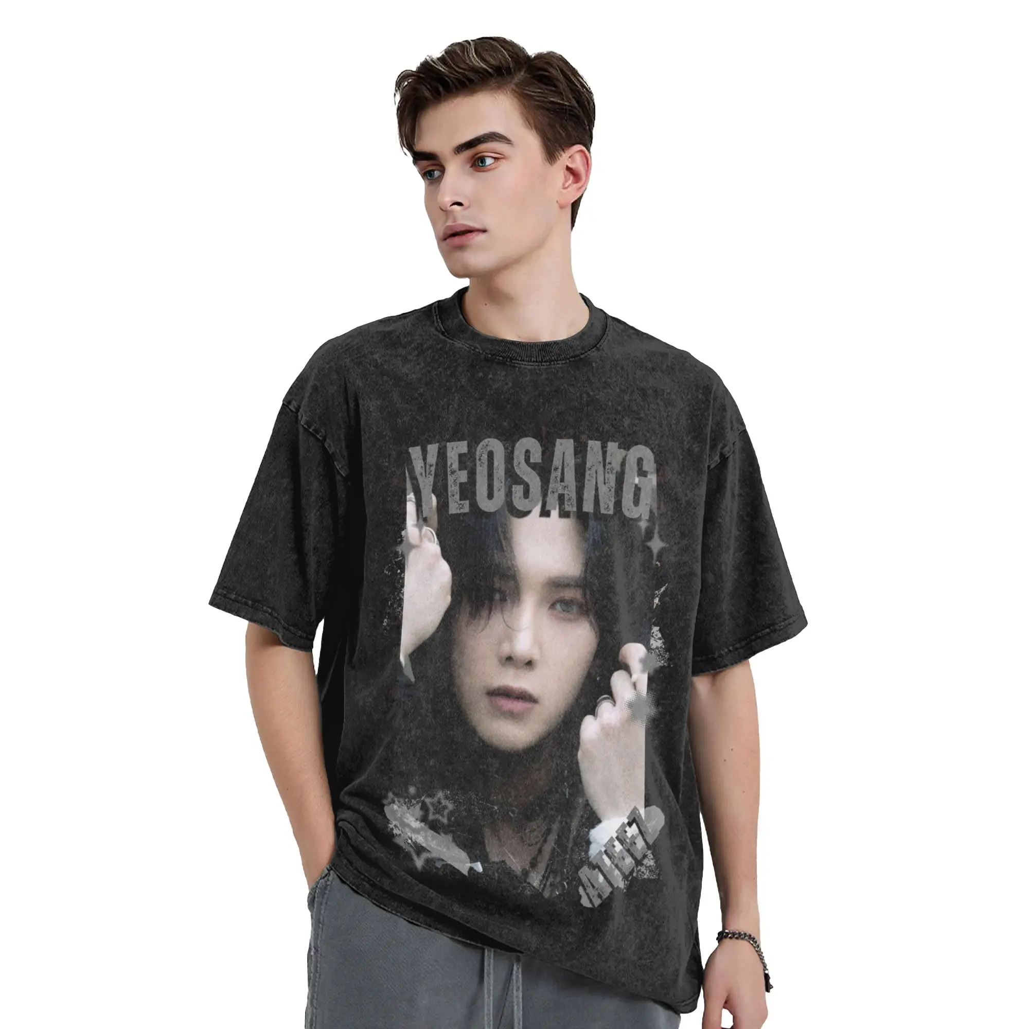 Kpop Boy Group A-Ateez Yeosang Washed T Shirt Streetwear  Cool T-Shirts  Tees Tops for Men Women 100% Cotton Harajuku Summer